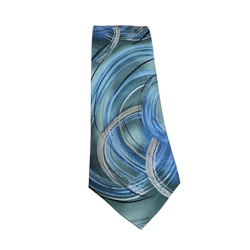 J. Garcia Mens Silk Tie Clockworks Collection Fifty-Five Green Blue Abstract